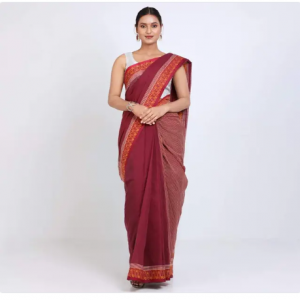 Maroon color Cotton Saree